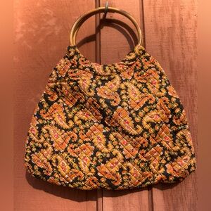 Wood Handled Paisley Patterned Handbag